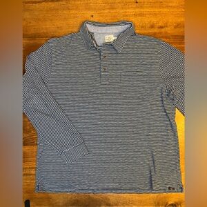 Faherty Polo Shirt Mens XXL Blue Striped Long Sleeve Lightweight Preppy